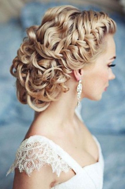 braided and curled updo with cool textures