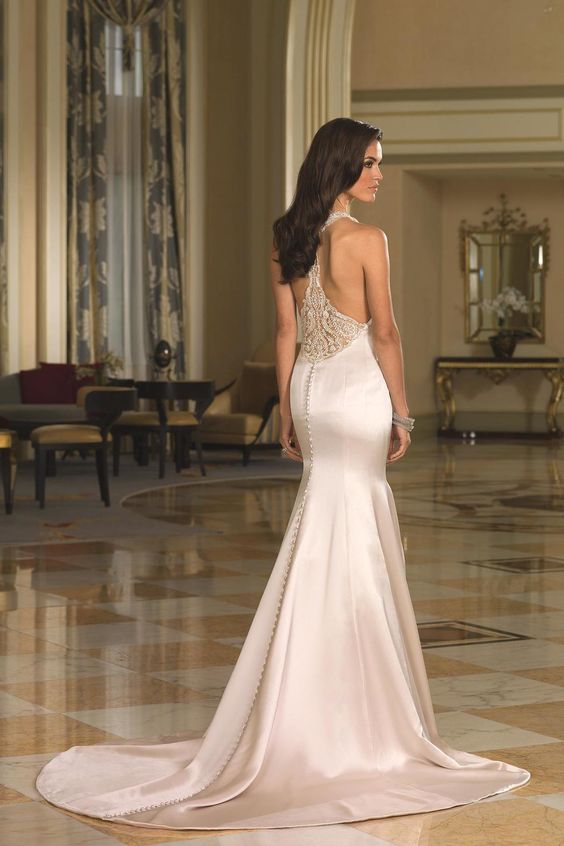 jewel neckline and racerback wedding dress with buttons on the back