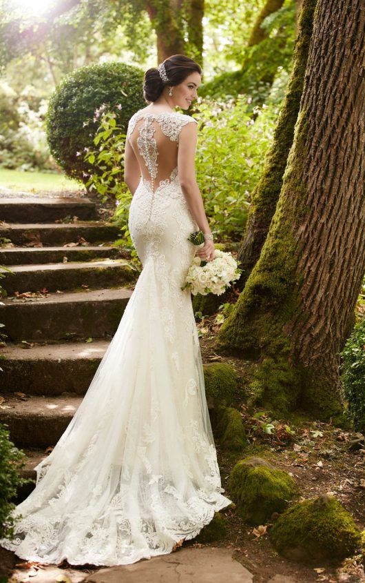 lace fit and flare wedding dress with an illusion racerback