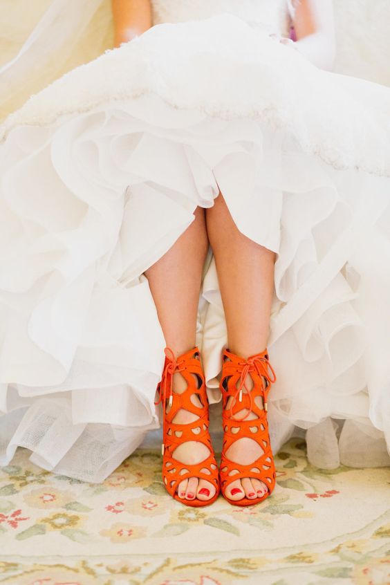 bold orange laser-cut-Hochzeits-Schuhe mit Schnürung bis