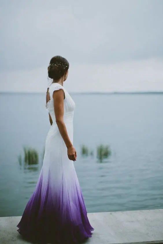 einzigartige ombre Hochzeit Kleid mit einem lila Rock machen Sie eine Aussage