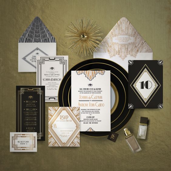 Hochzeit Einladung und den Empfang Briefpapier erfolgt in schwarz, weiß und gold