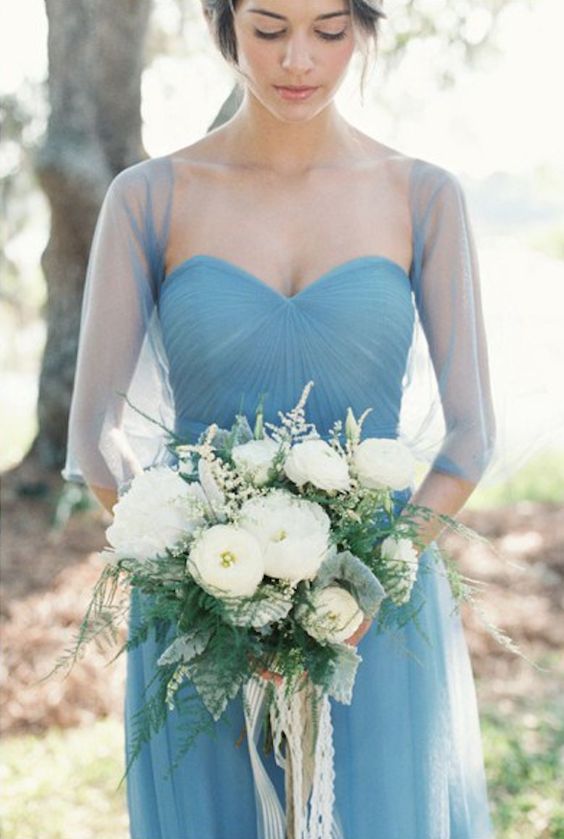 gedämpften blau herzförmiger Ausschnitt Brautjungfern-Kleid mit illusion-ärmel