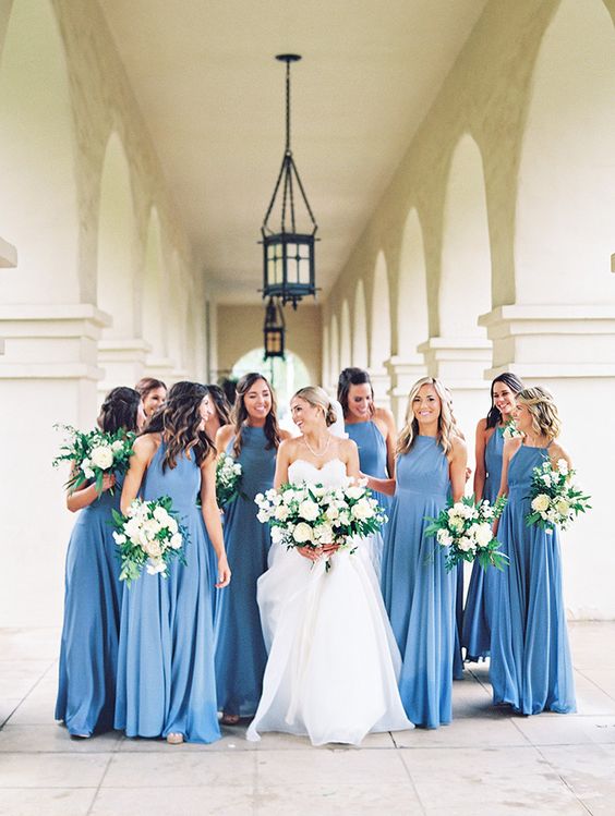 schöne robin-ei-Blaue Brautjungfern Kleider mit einem neckholder-Ausschnitt und einer maxi-Rock