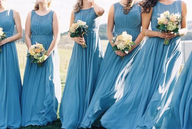 French blue ärmelloses illusion-Ausschnitt Brautjungfern Kleider