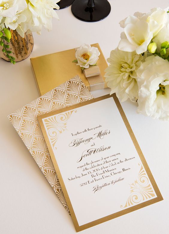 schicke gold-Folie und weißen Hochzeitseinladungen mit art-deco-Drucke