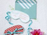 spa bridal shower invitations shaped as sleep masks are very cute and very fun