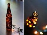 a wine bottle with fairy lights is a beautiful decoration for any wedding, it’s easy to make and it looks cute