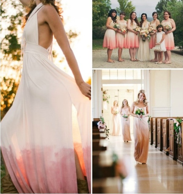 Beautiful dip dye tan and pink bridesmaid and wedding dresses will be a breath of fresh air for your spring or summer wedding