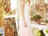 a cute spaghetti strap maxi dress with an ombre effect from white to blush and coral pink and a ruffle neckline