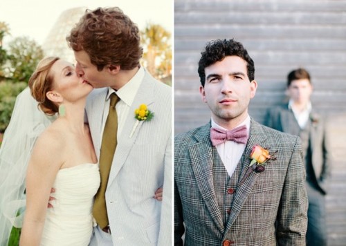 checked suits with ties or bow ties are always a great idea for any wedding