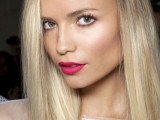 a bright wedding makeup with perfect skin, a touch of blush, accented eyes and a beautiful hot pink lip