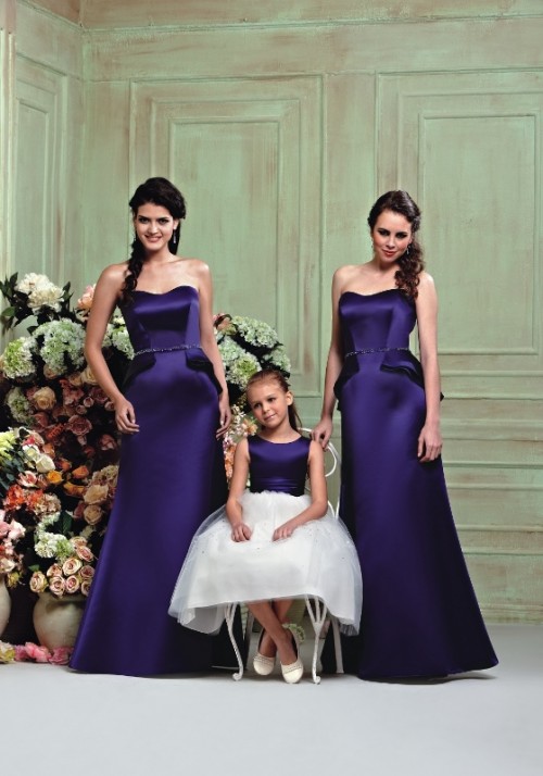 formal and refined violet maxi bridesmaid dresses, peplum and strapless ones are amazing for a chic and stylish fall wedding