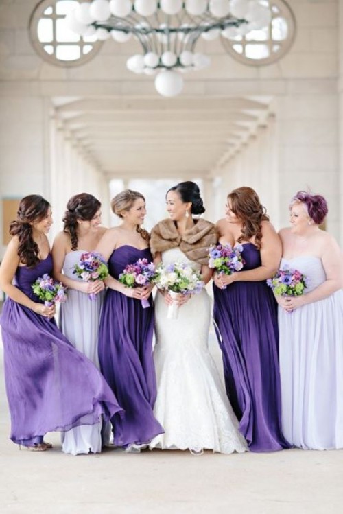 Luxurious Shades Of Purple Bridesmaids’ Dresses