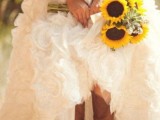a ruffle wedding dress looks great with boots