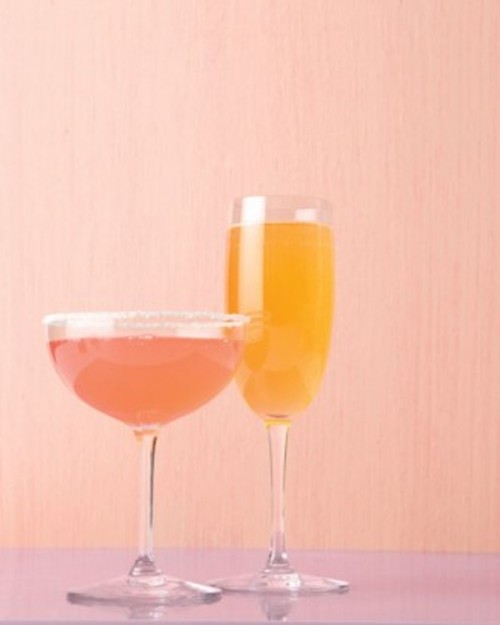 choose drinks in the matching colors - yellow or orange and pink - to keep your wedding color scheme up