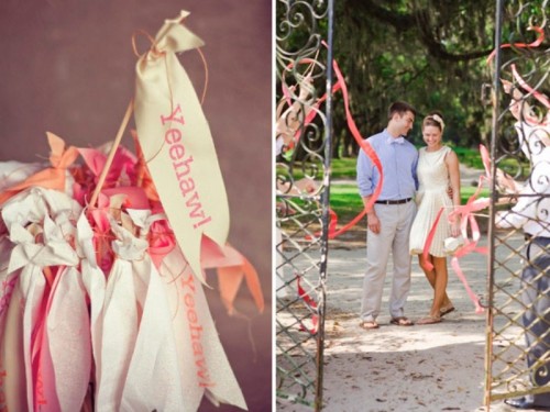 ribbons with letters on sticks are a fun and cool idea for a wedding, and they can be reused anytime for any party