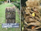 natural fall leaves in fabric bags are all-natural and are amazing for a fall wedding – gather them yourself