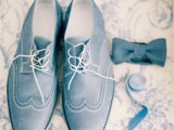 powder blue shoes, a matching bow tie to finish off a stylish and elegant groom’s look