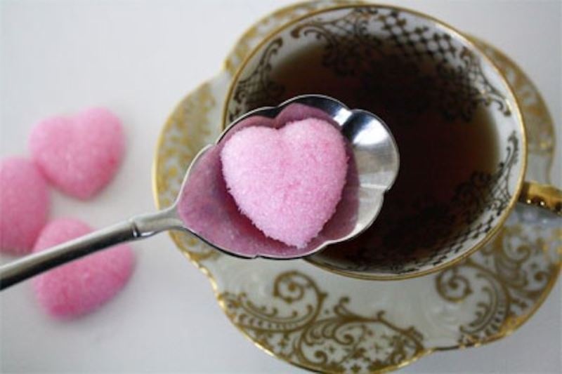 offer pink heart sugar instead of usual to make your tea party cuter