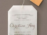 a tea bag invitation to your tea party bridal shower is a whimsy idea