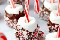 marshmallows with chocolate and candy canes look creative and super fun and scream holidays