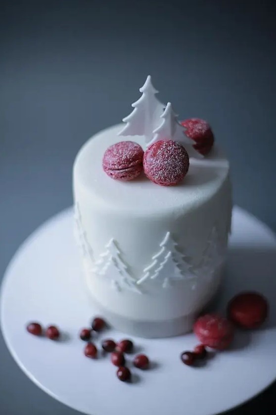 sugared cranberry macarons and white chocolate trees are amazing for a winter or a winter holiday wedding