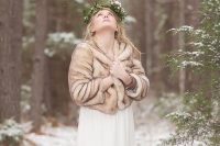 a beige faux fur cover up is a great idea for both fall and winter and will match many bridal looks easily