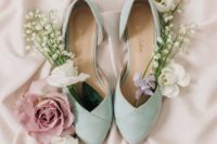 mint vintage-inspired wedding flat shoes for a touch of lovely pastel color