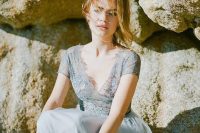 a blue wedding dress with a lace embellished bodice, a tulle blue skirt is a gorgeous solution to look romantic and modern