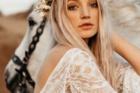 a very delicate and subtle fresh and dried flower crown in neutrals is a lovely addition to a boho bridal look