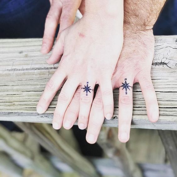 Compass point wedding ring tattoos are amazing for those who love the sea
