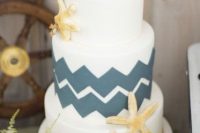 a beach-inspired wedding cake