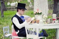 a cool alice in wonderland groom’s outfit
