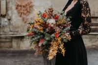 a moody fall bridal outfit