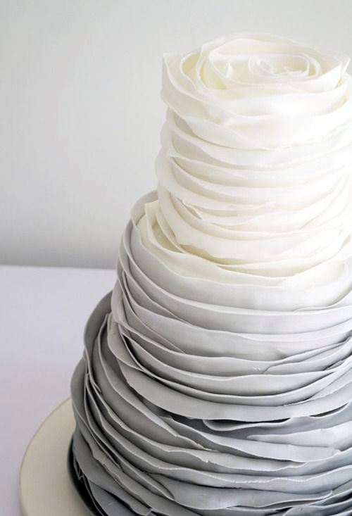 an ombre grey tiered ruffle wedding cake is a statement-like dessert to rock at your grey wedding