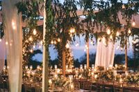 wedding venue decorated with light bulbs