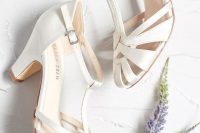 creamy vintage strappy wedidng shoes with T straps and comfortable heels are great for a vintage bride