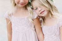 sweet blush embellished flower girl dresses with cap sleeves and square necklines are just adorable