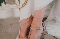 vintage glam wedding shoes in blush velvet with glitter backs and T-straps look very stylish and chic