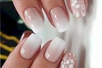 a catchy manicure with ombre blush nails and floral accent ones is a lovely idea for a spring or summer wedding