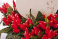 a fun idea of chilli pepper centerpiece to show the burning love – what can be whimsier and cuter
