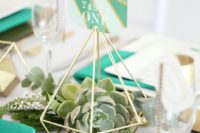 a geometric decoration with a large succulent is a great idea for a modern geometric wedding