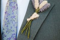 a knit lavender boutonniere is a very original way to show your partner’s passion and hobby
