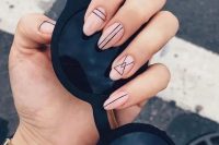 a nude and black geometric nail art is a very boho and cool solution that may be rocked any time