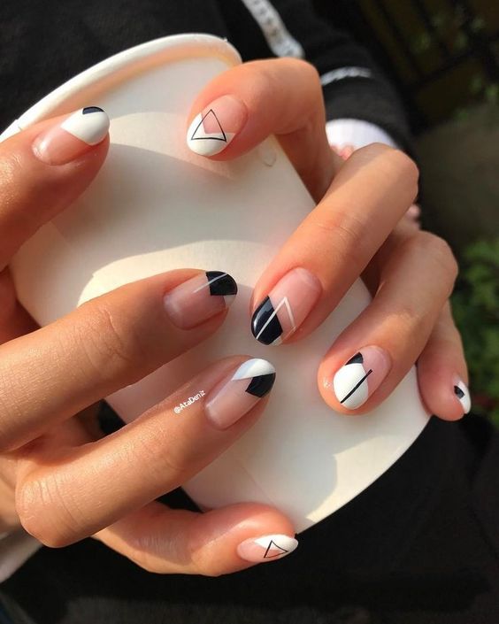a nude, black and white boho wedding nail art is a fresh take on a French manicure and looks very wild