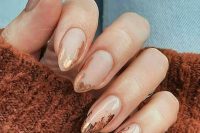 a nude wedding manicure accented with copper foil is a great idea for a glam bride who doesn’t want any traditional glitter