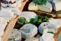 a wedding cheese bar with various kinds of cheese can substitute any wedding sweets table if you don’t like sweets