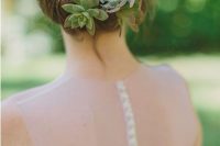 accent your wedding updo with a couple of chic succulents to make your look wow