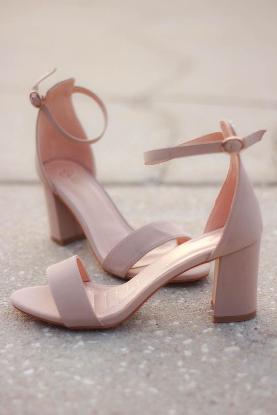 blush wedidng block heels with ankle straps look veyr romantic, chic and stylish and will finish off the bridal look